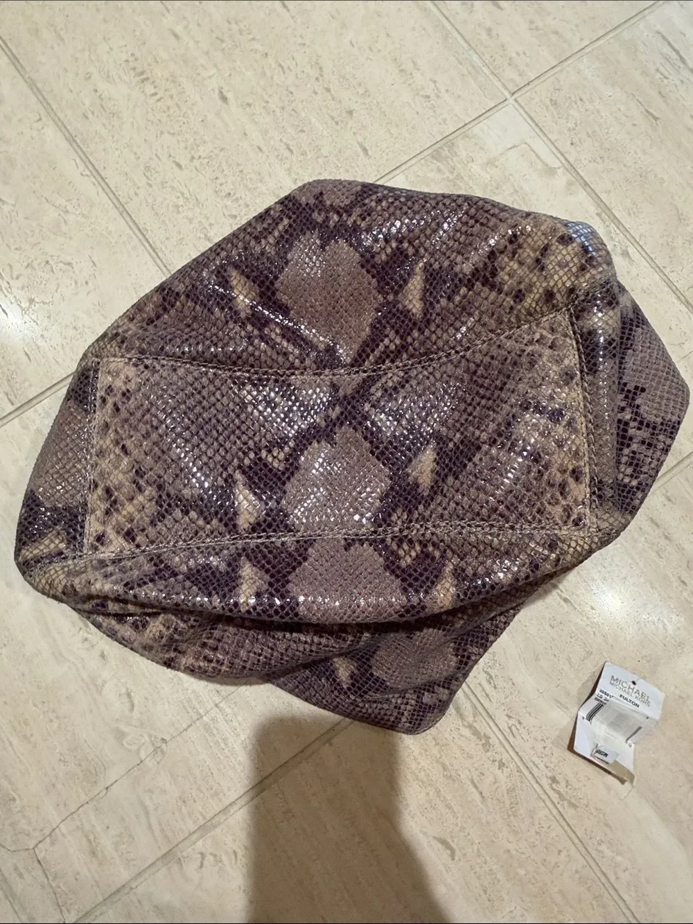 Michael Kors Brown Taupe Snake-Print Shoulder Bag with Gold MK Accent
